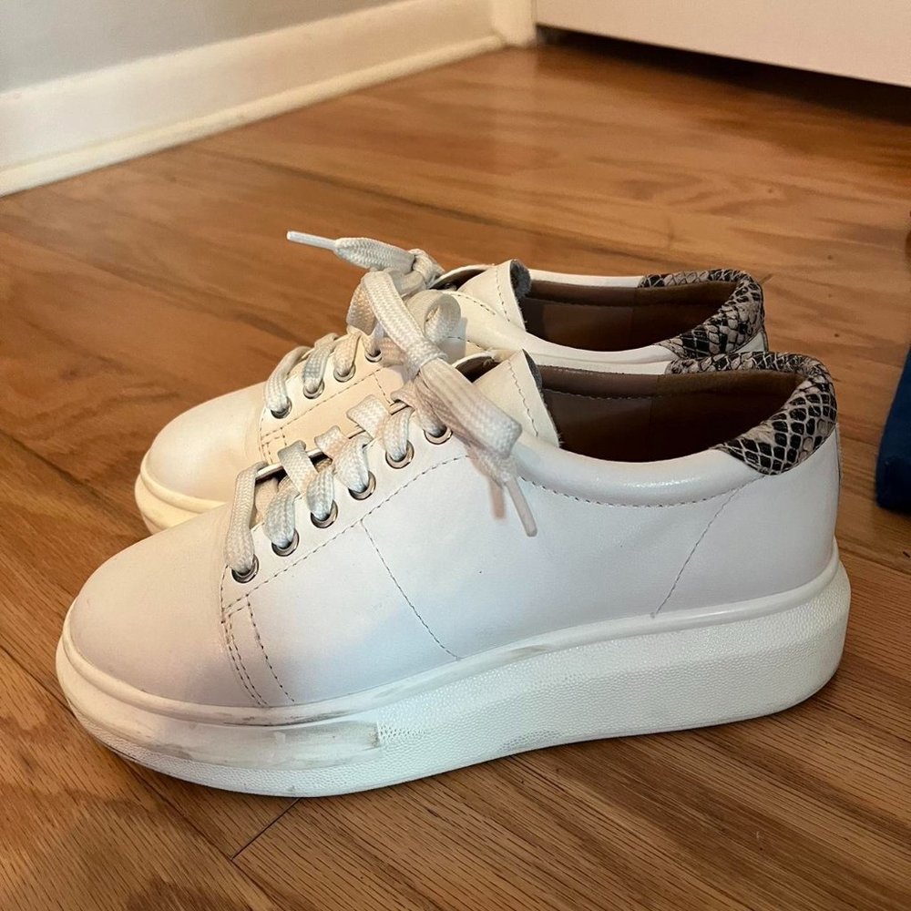 Paolo white platform sneakers with snakeskin print